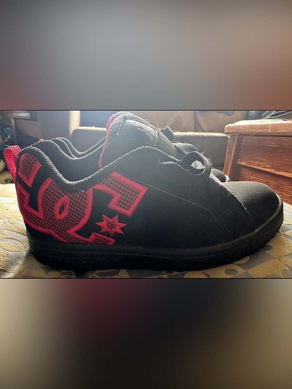 DC Kids Black Sneakers with Red Logo Accent